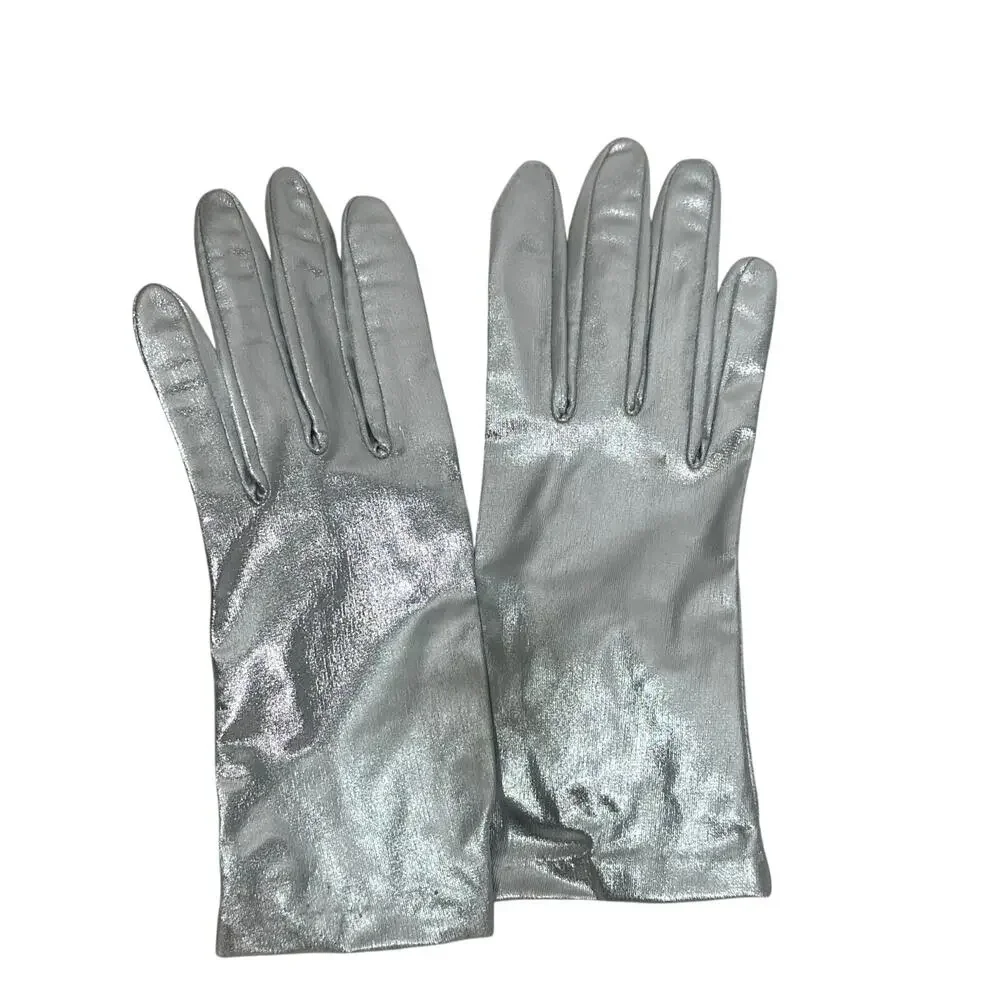 Vintage 1960s Silver Wrist Driving Gloves 7/8 Medium Narrow
